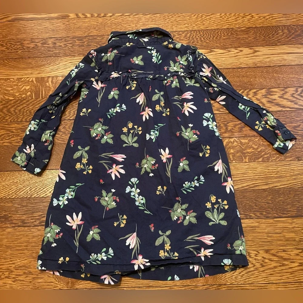 Baby GAP Navy Strawberry Print Long Sleeve Cotton Collared Shirt Dress Size 4